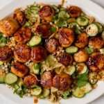 Honey Butter Blackened Scallops with Couscous Salad