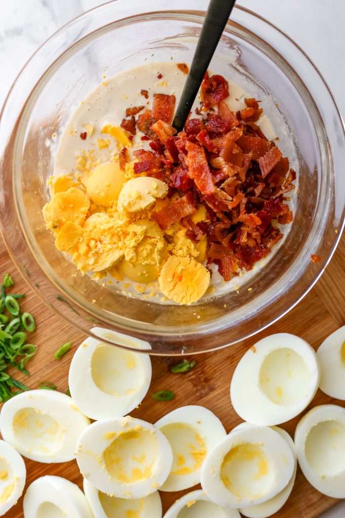Fermented Jalapeno Deviled Eggs with Bacon